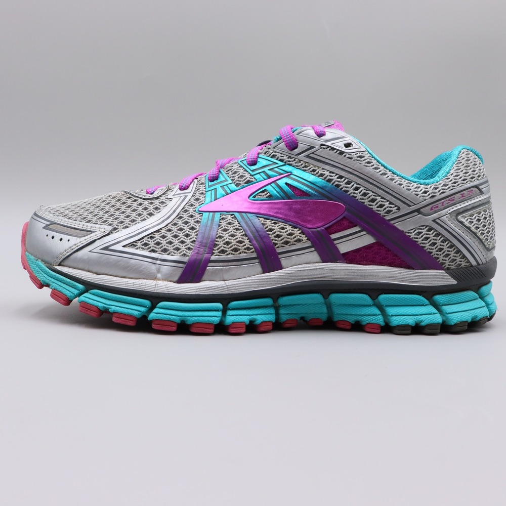 Brooks Adrenaline GTS 17 Womens Size 9.5 2E US Silver Pink Teal Running Shoes - Picture 3 of 8
